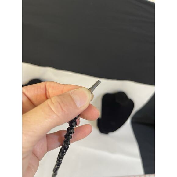 Miriam Haskell Black Faceted Art Glass Bead Necklace Hook Extender Signed - Picture 7 of 7